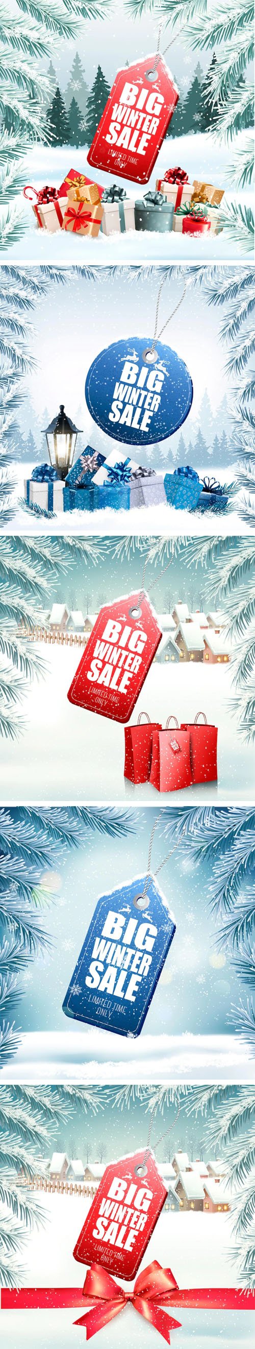 Winter Holiday Sales Tags on Snowy Weather - Vector Templates