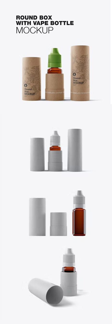Amber Glass Dropper Bottle with Kraft Tube Mockup
