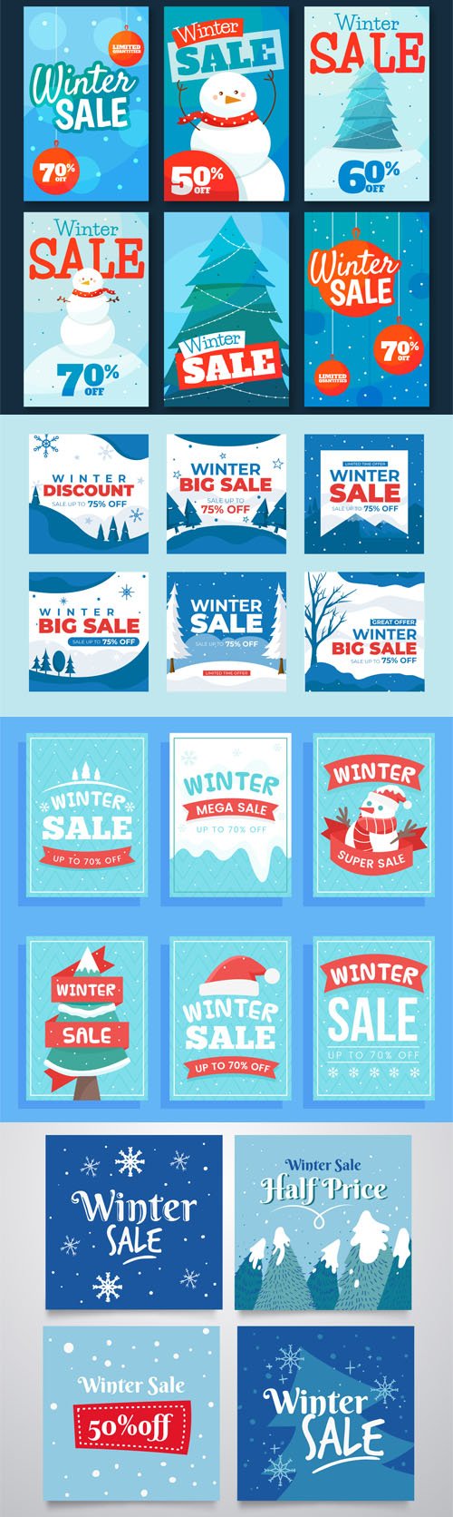 Creative Winter Sales Social Media Banners & Posts Vector Templates