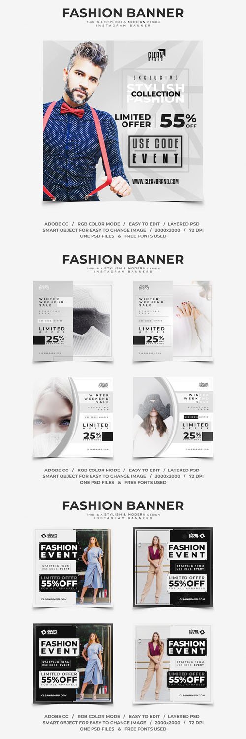 Stylish Fashion Discounts - Instagram Banners PSD Templates