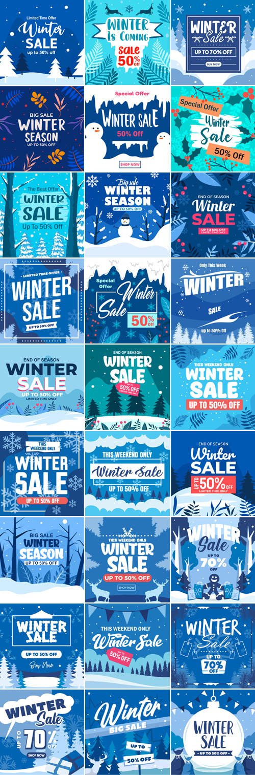 Big Winter Sale Pack - 50 Flat Social Media Banners - Premium Vector Templates