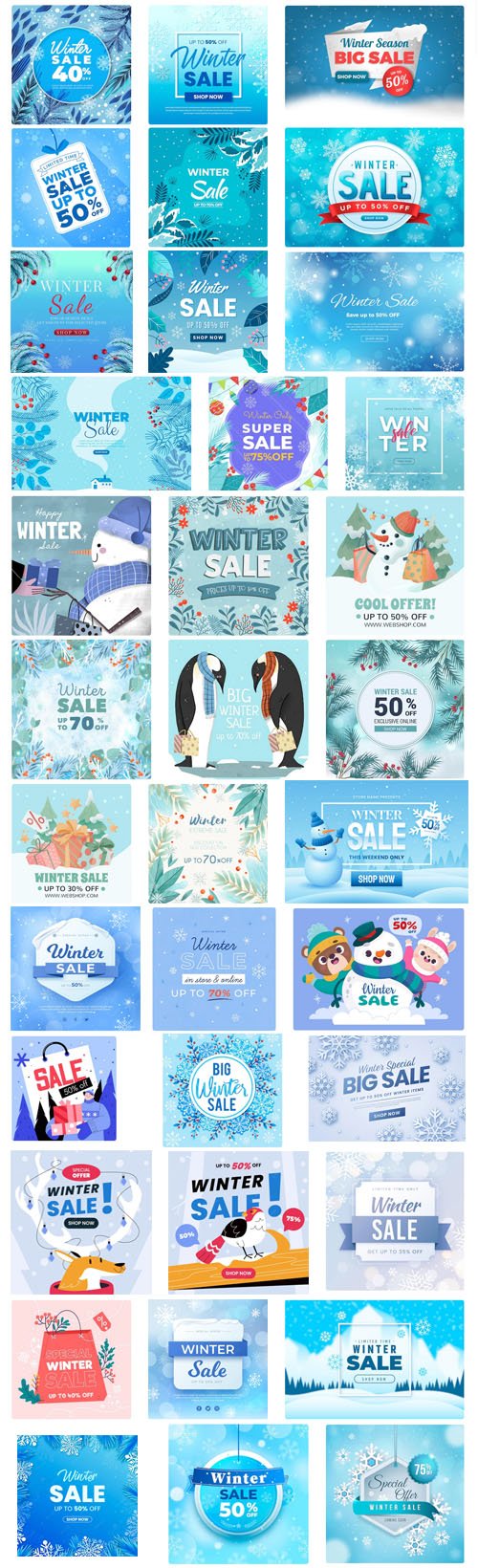 40 Winter Sales Backgrounds Vector Templates