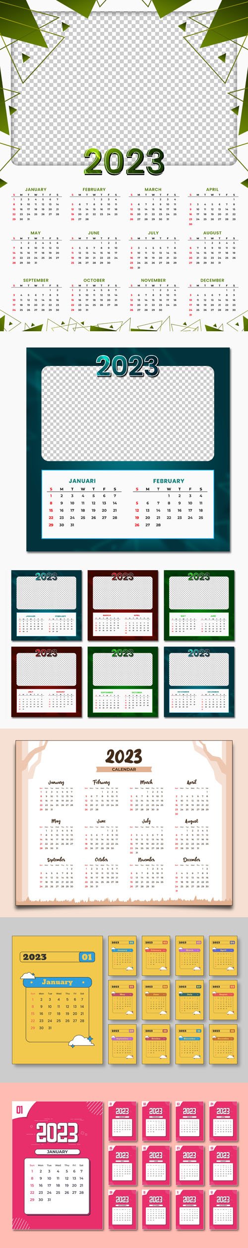 5 Calendars for New Year 2023 PSD Templates