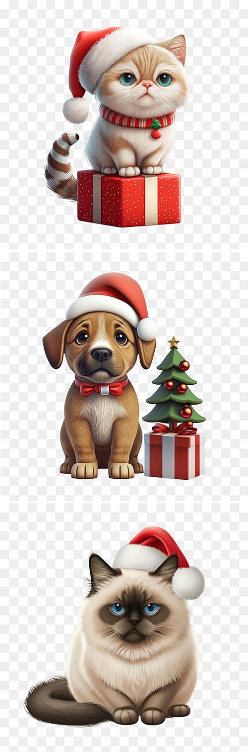 Christmas Cat Wearing Santa Hat, Christmas Dog Wearing Santa Hat