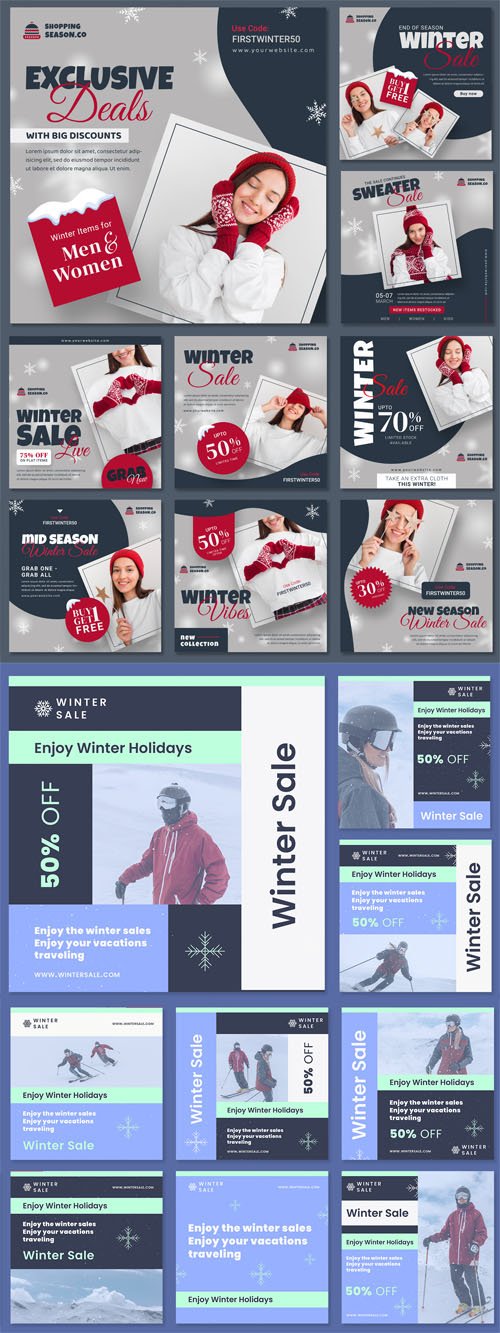 Winter Sales Social Media Posts - 10 Premium PSD Templates Collection