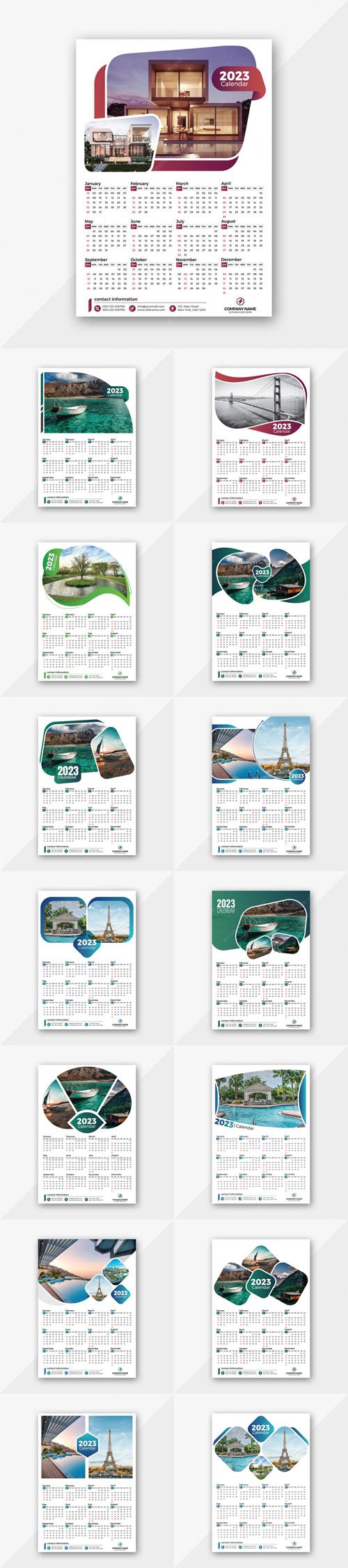 New Year 2023 Wall Calendars - 15 Vector Design Print Templates