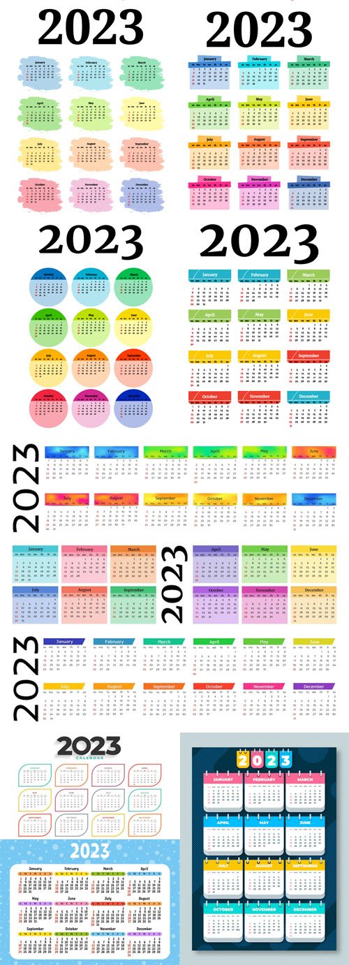 20 Colorful Calendars for 2023 Vector Design Templates