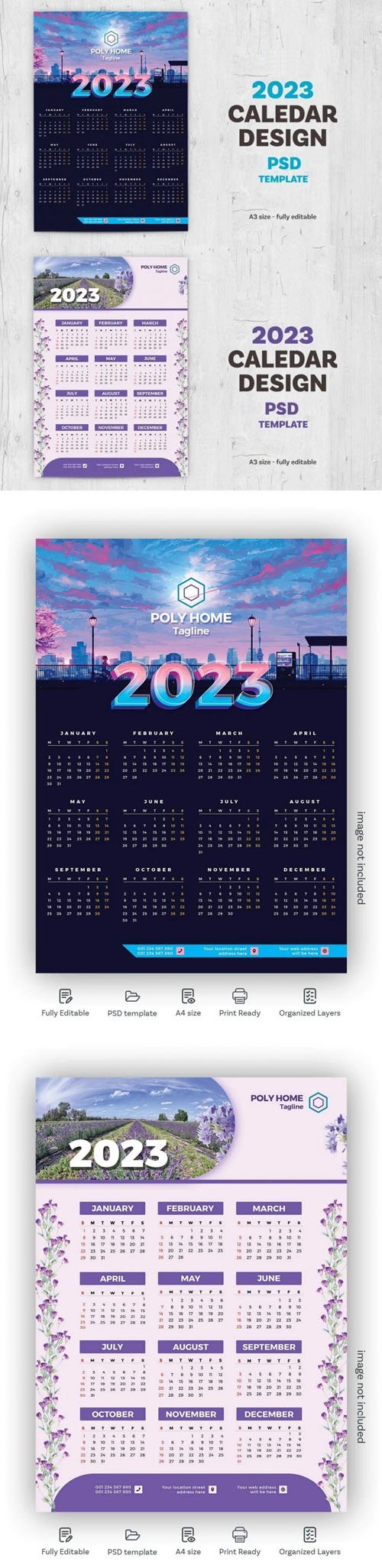 Two Wall Calendar 2023 PSD Templates