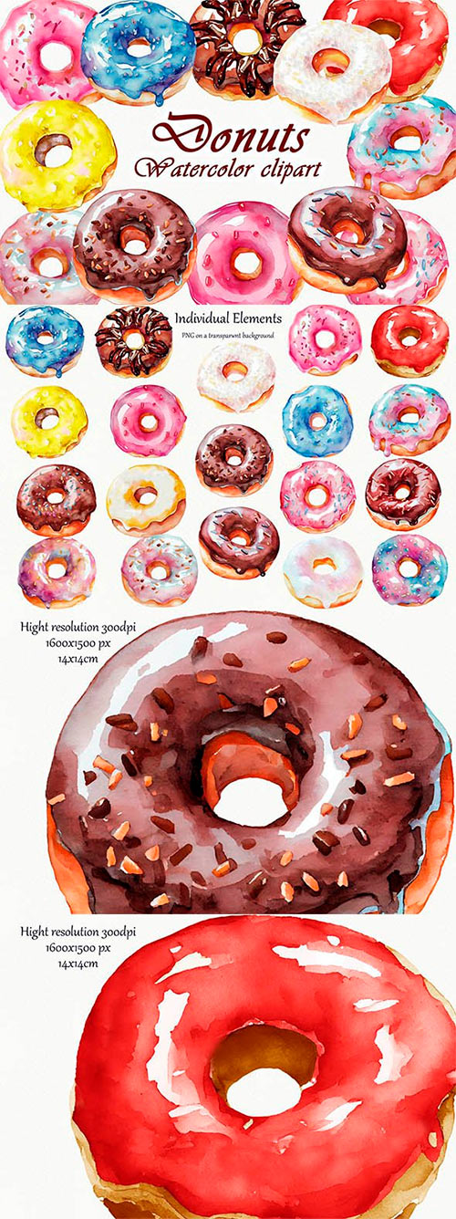 Donuts Watercolor Clipart 13426773