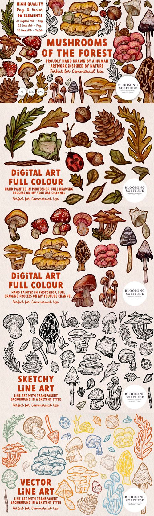 Mushrooms of the Forest Clipart Set 13427494
