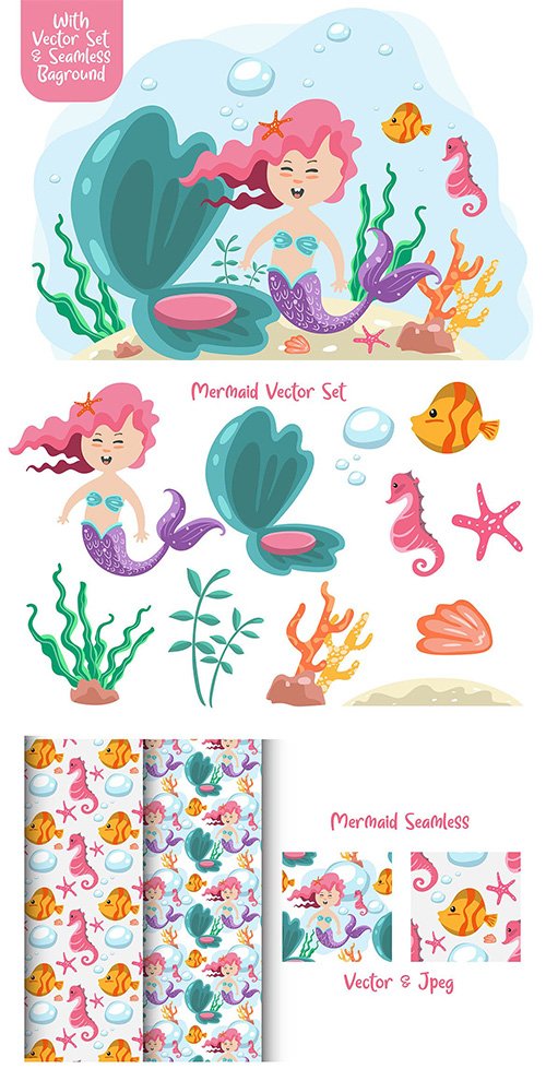 Mermaid vector with seamless