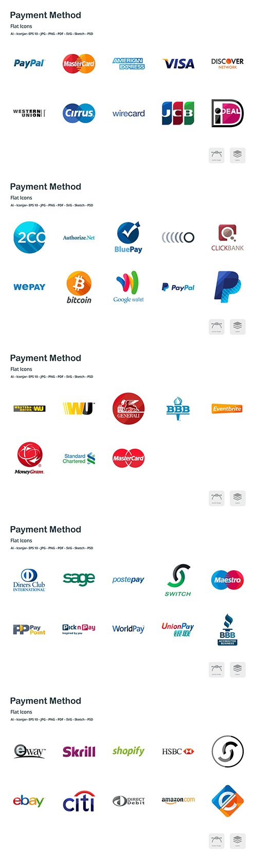 Payment Method Flat Colored Icons