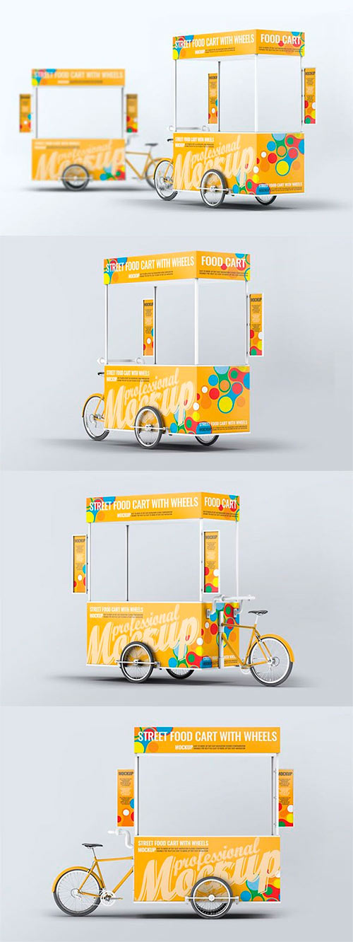 Food Cart Kiosk With Wheels Mock-Up DRKS7RR