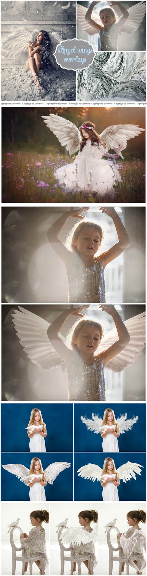 15 White Angel Wings Overlays PNG