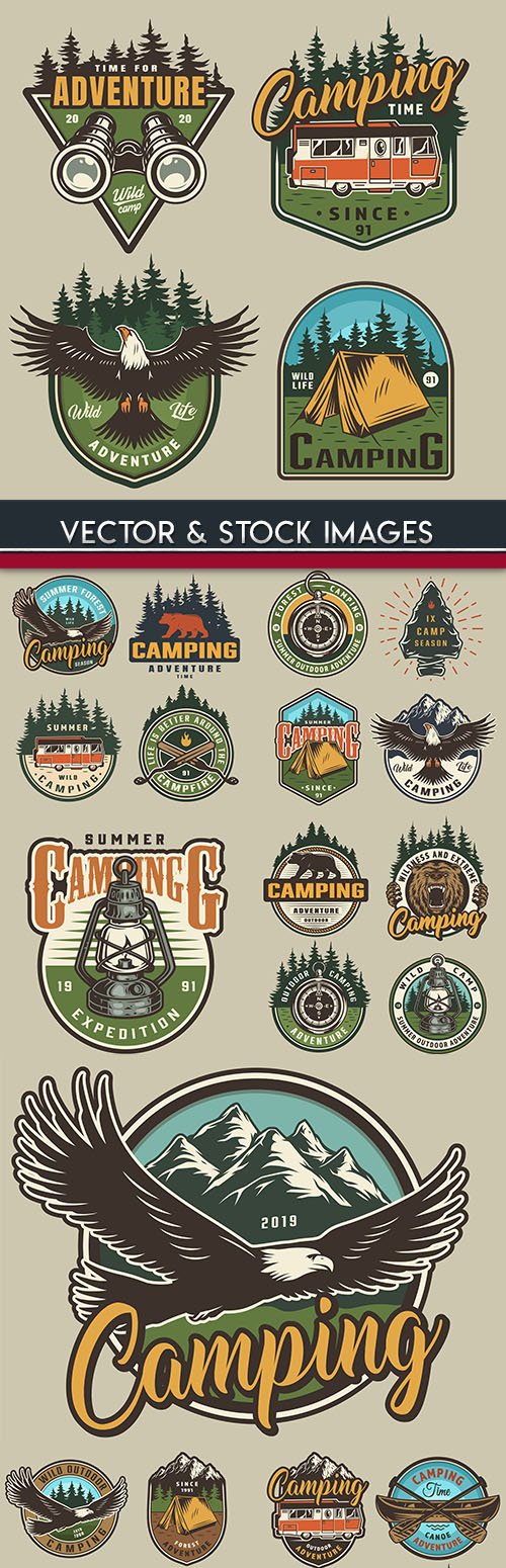 Camping summer and nature vintage label