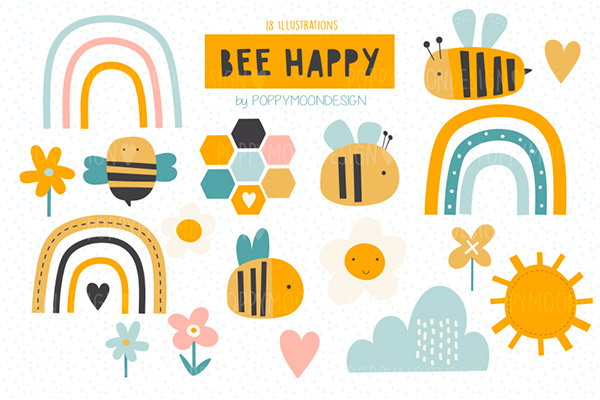 Bee Happy Clipart Set