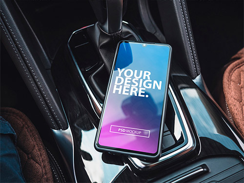 Smartphone Mockup in Modern Car Interior 461341789