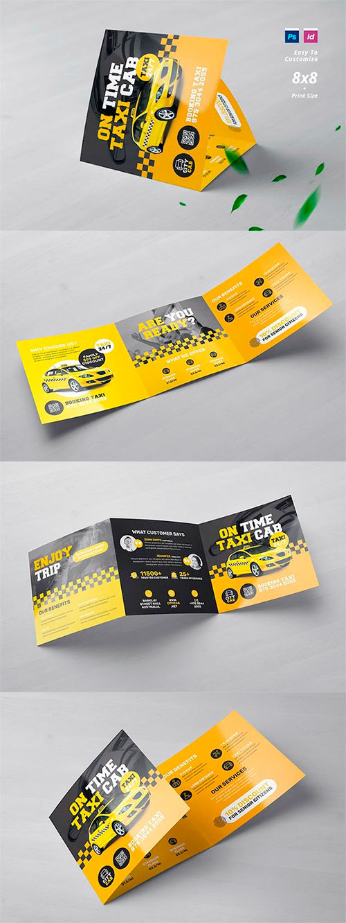 Taxi Cab Service Square Trifold Brochure RR5TE8P