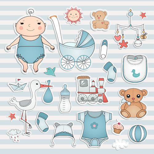 Baby elements sticker vector material 01