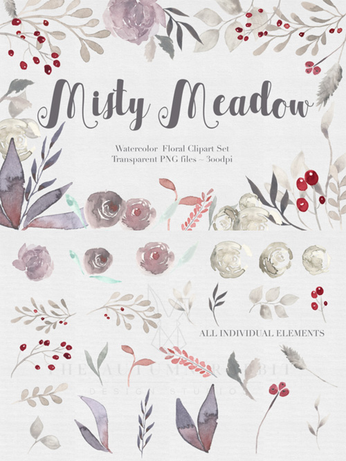 Misty Meadow Floral Clipart Set 476843
