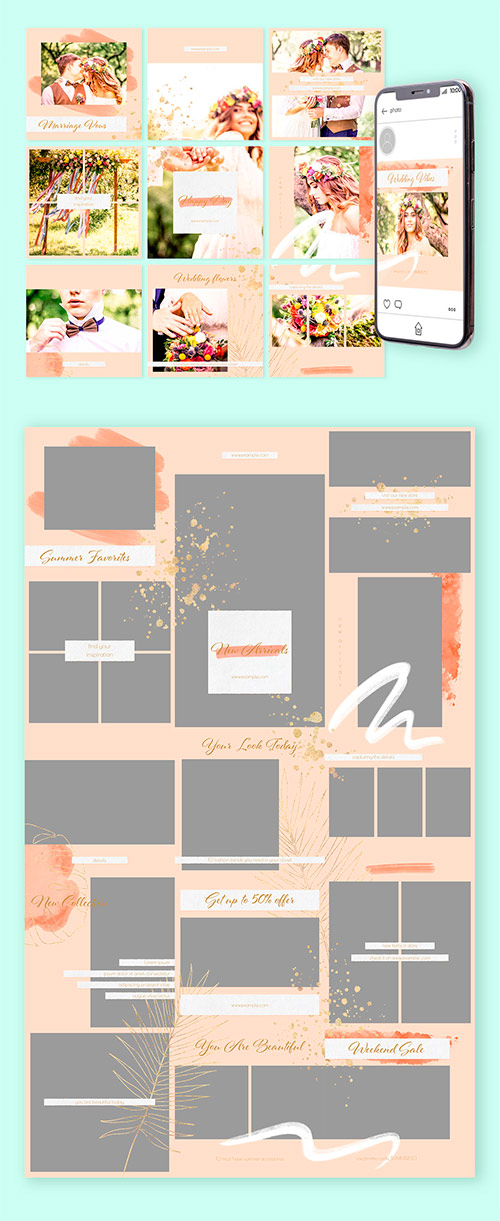 Social Media Post Layouts Set with Golden Accents 277926120