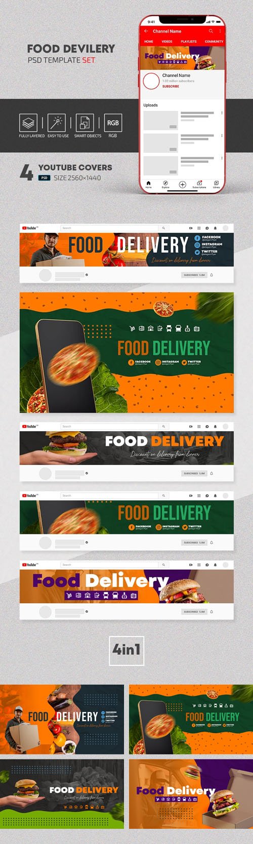 Food Devilery - Youtube Banners PSD Templates