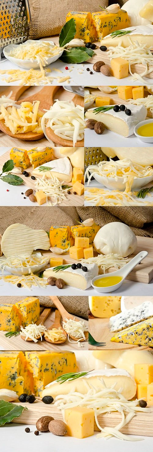 Different types of cheese on a kitchen board