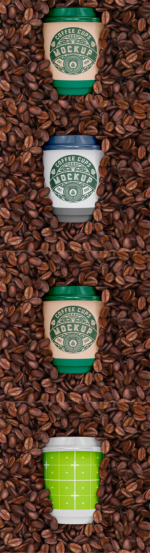 Scene with Paper Cups and Coffee Beans Mockup E2K7LNQ