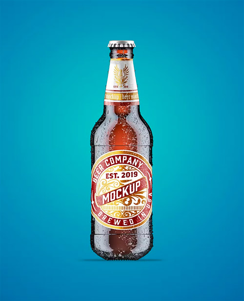 Beer Bottle with Fresh Drops Mockup WFAGQRD