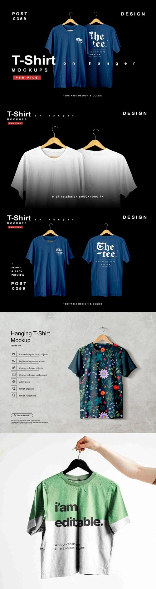 Hanging T-Shirt PSD Mockups Templates Collection