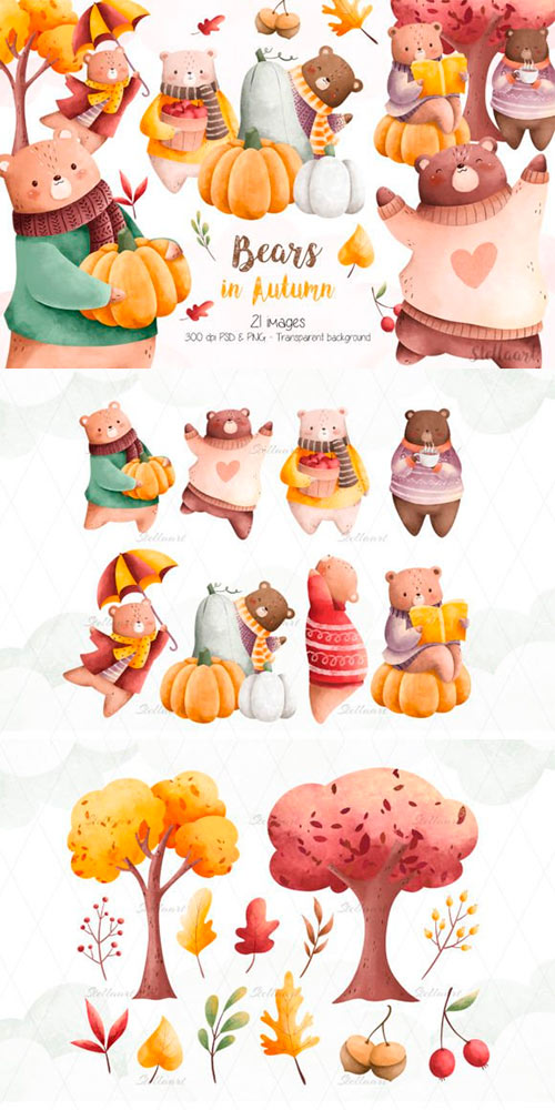 Bear in Autumn Season Clipart