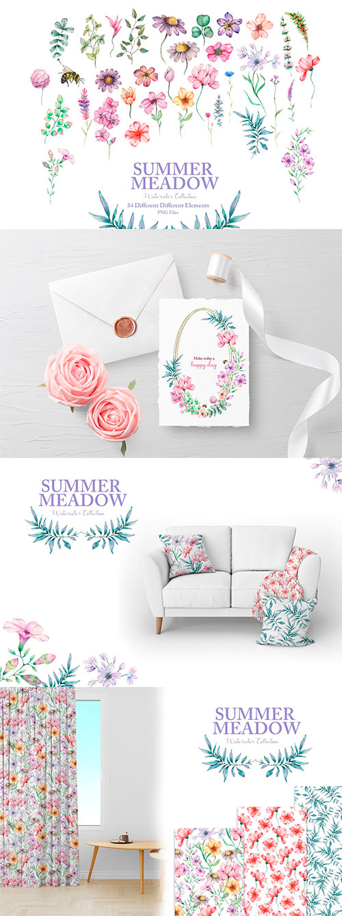 Summer Meadow Watercolor Collection 25422880