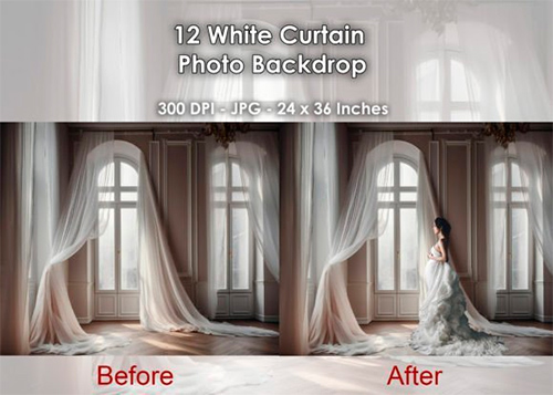 12 White & Pink Curtains Photo Backdrop