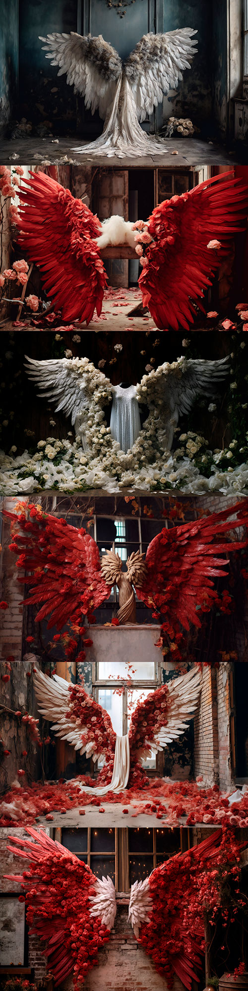 12 Red & White Angel Wings Backdrop