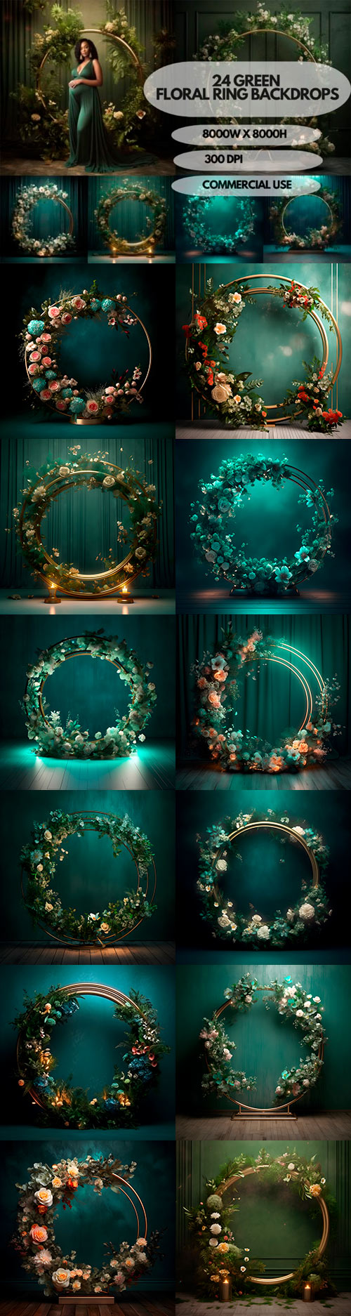 24 Green Floral Ring Backdrops