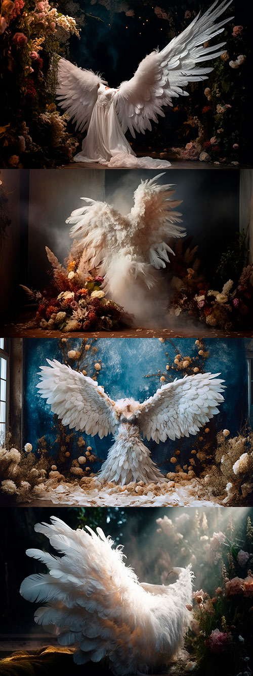 12 White Angel Wings Interior Backdrop