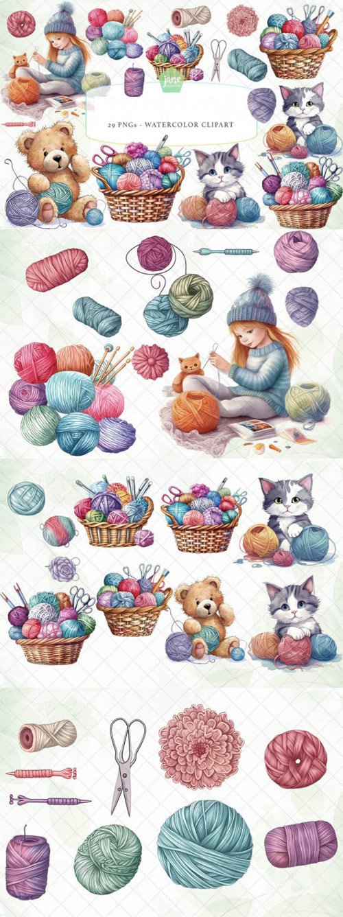 Watercolor Knitting PNG Collection