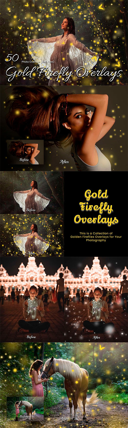 50 Gold Firefly Photoshop Overlays 31386467