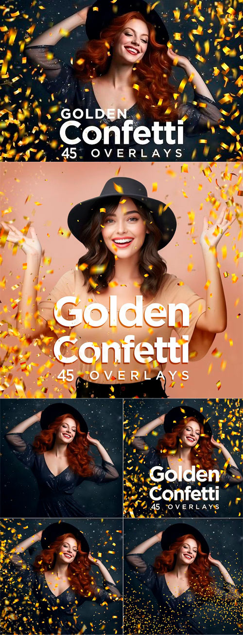 45 Golden Confetti Photoshop Overlays, Glitter 4LGLX54