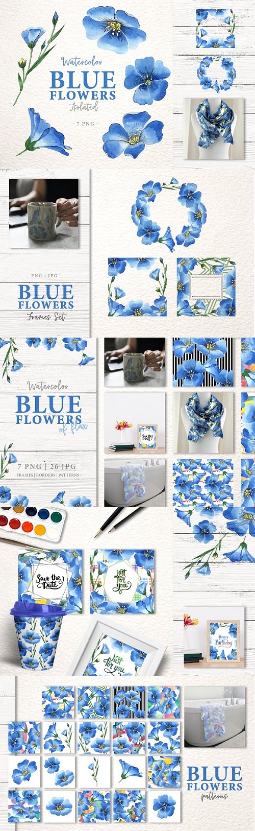 Blue Flowers of Flax Watercolor PNG 3344724