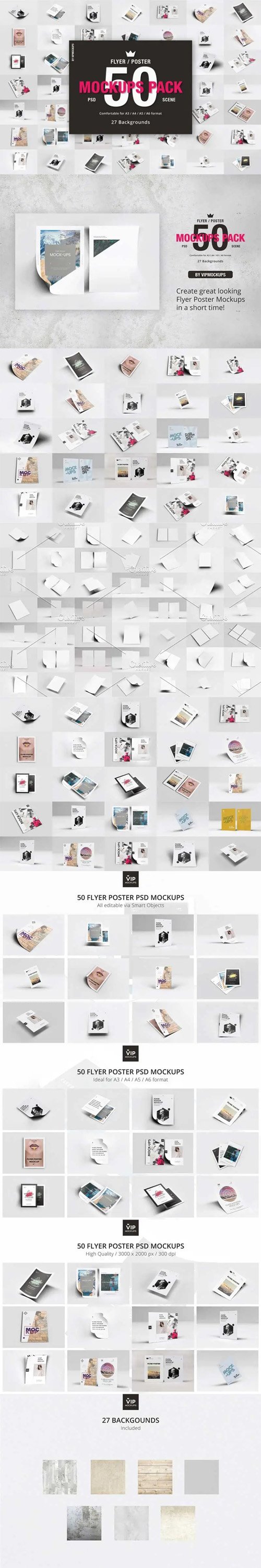 50 Flyer/Poster Scenes PSD Mockups Pack