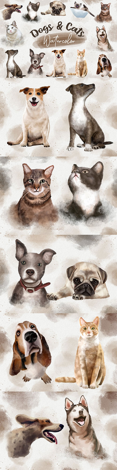 Dogs and Cats Watercolor Collection Clipart Bundle PNG 1125968