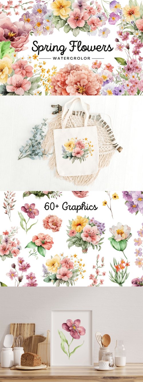 Watercolor Spring Flowers Clipart