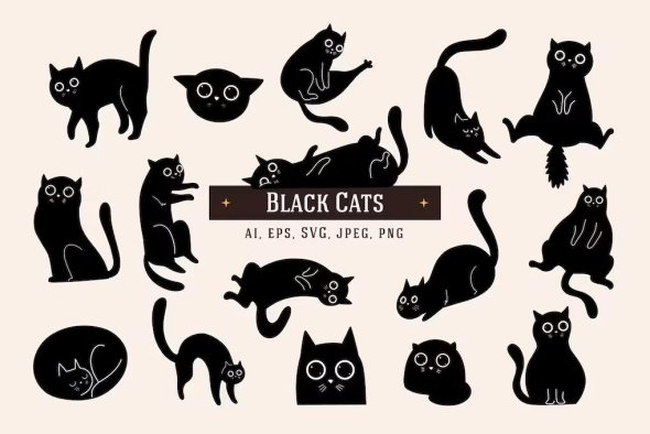 16 Black Cats Illustrations VMJK5NS