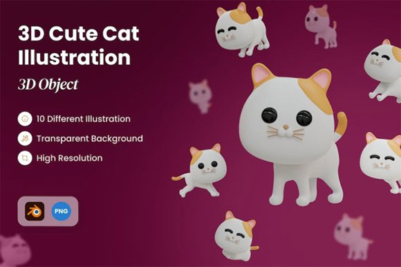 3D Cute Cat Illustration S3FVBC3