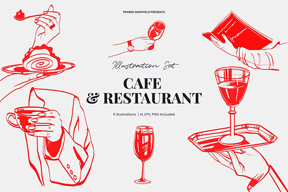 Cafe & Restaurant Illustration Set AK5JCY3