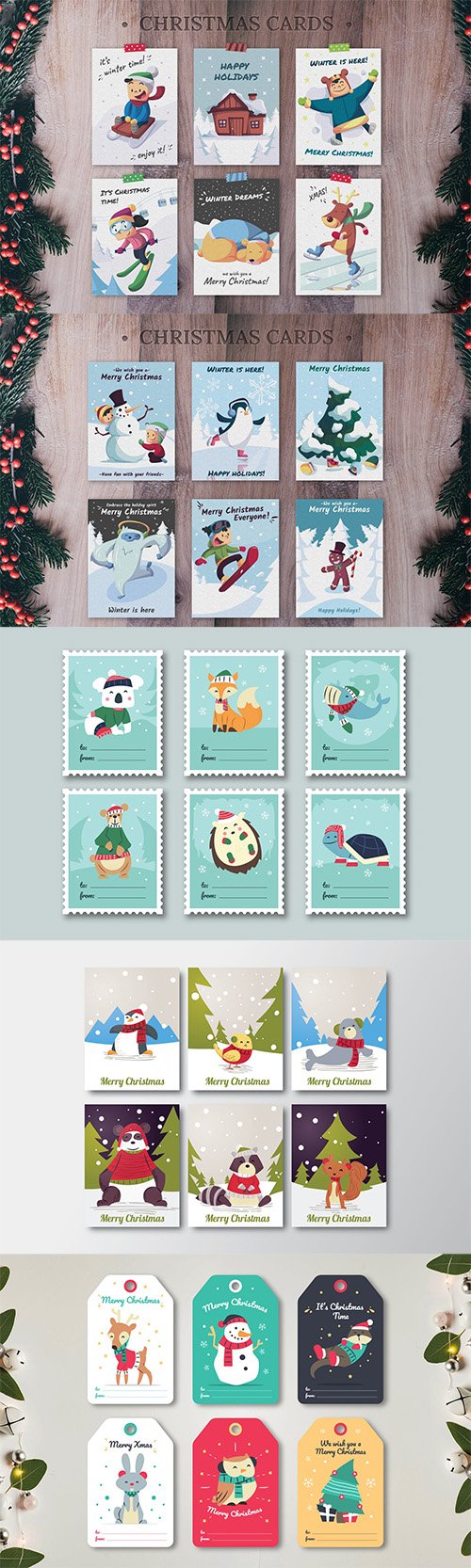 Hand Drawn Christmas Cards Collection