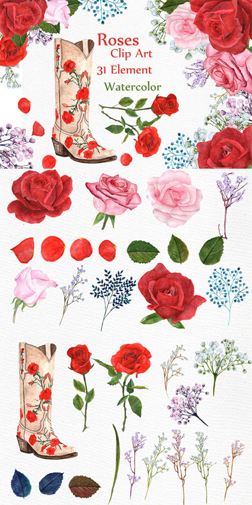Watercolor Roses Clipart 481844