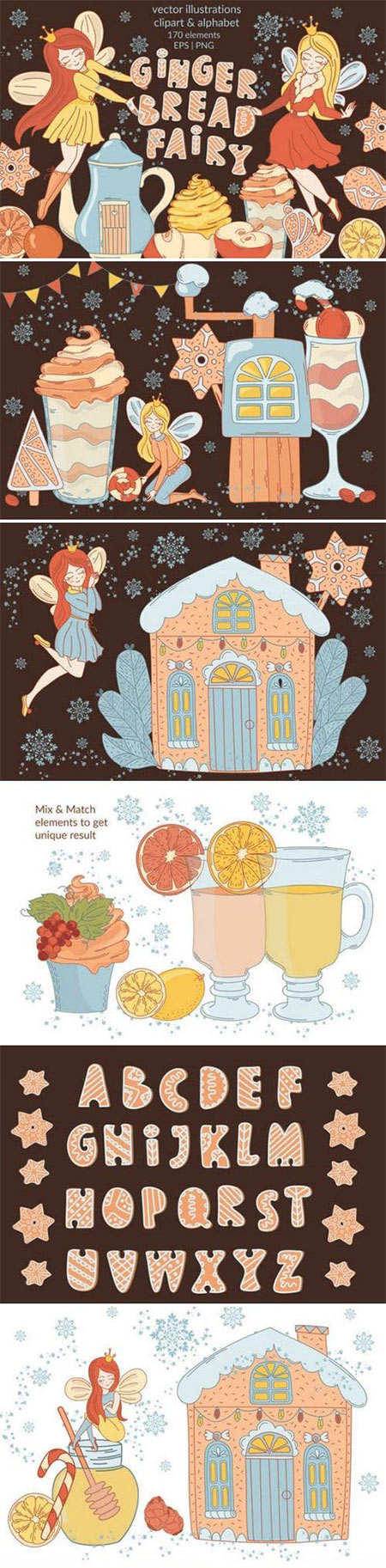 Gingerbread Fairy Christmas Cartoon Set