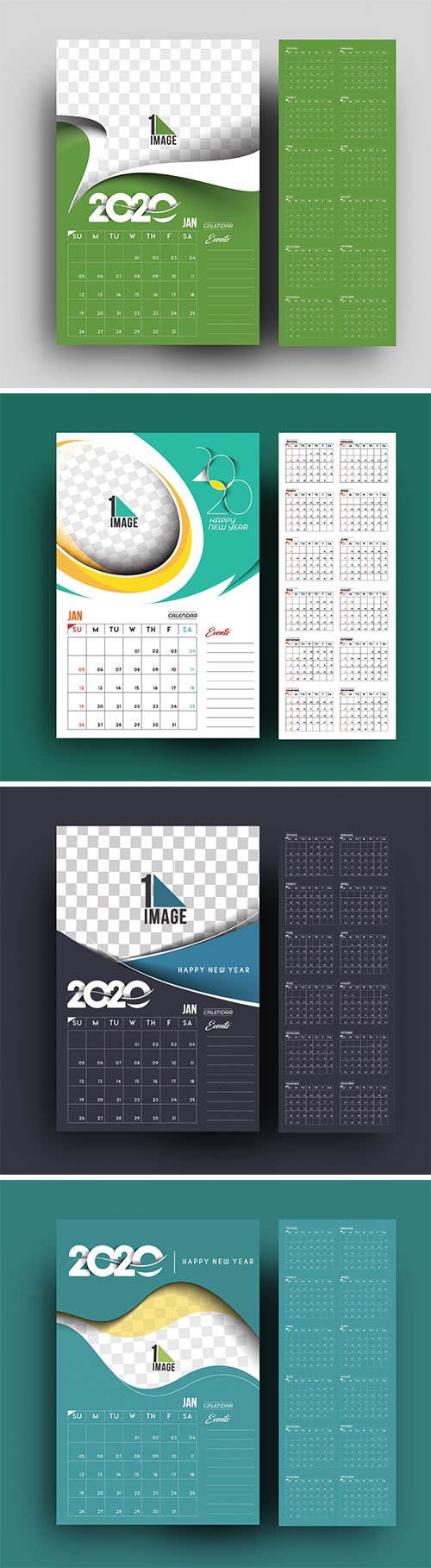 Happy new year 2020 Calendar, holiday design elements for holiday cards